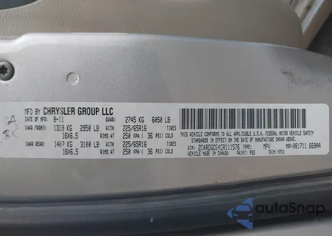 2012 Dodge Grand Caravan Sxt z USA, uszkodzony, nr VIN 2C4RDGCG4CR111576